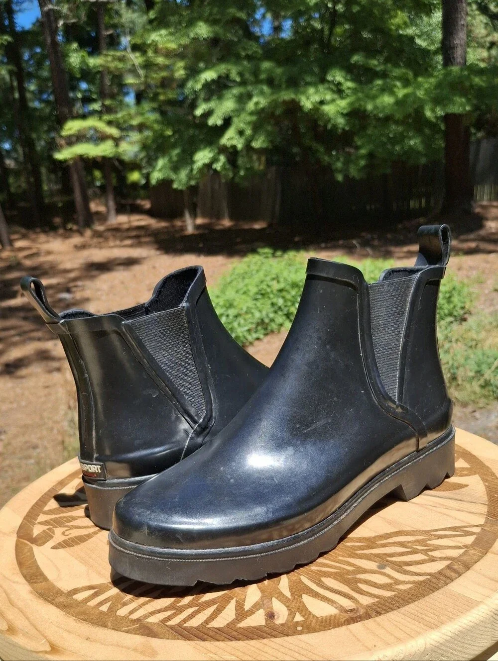 Vintage Polo Sport Ralph Lauren Black Rubber Chelsea Rain Boots Size 7